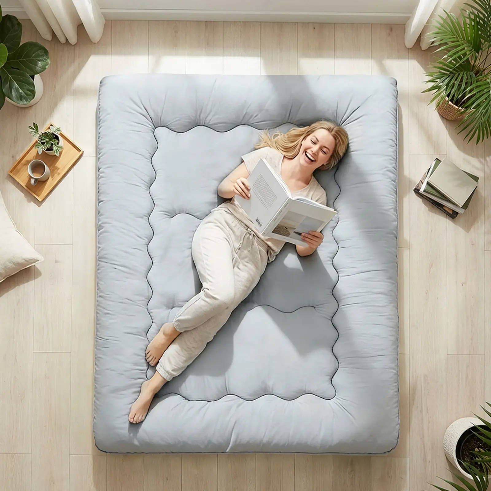 Sweetcrispy Polyester Memory Foam Futon Mattress - Japanese Floor Bed for Kids, Foldable Tatami Mattress, Unfold-Easy, Durable, Space-Saving, Comfortable with Storage Bag