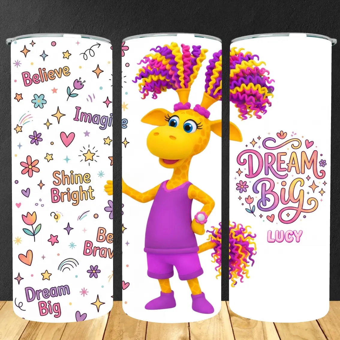 Noonimals Lucy “Dream Big” 20oz Stainless Steel Tumbler | Motivational Cup | Positive Mindset Gift