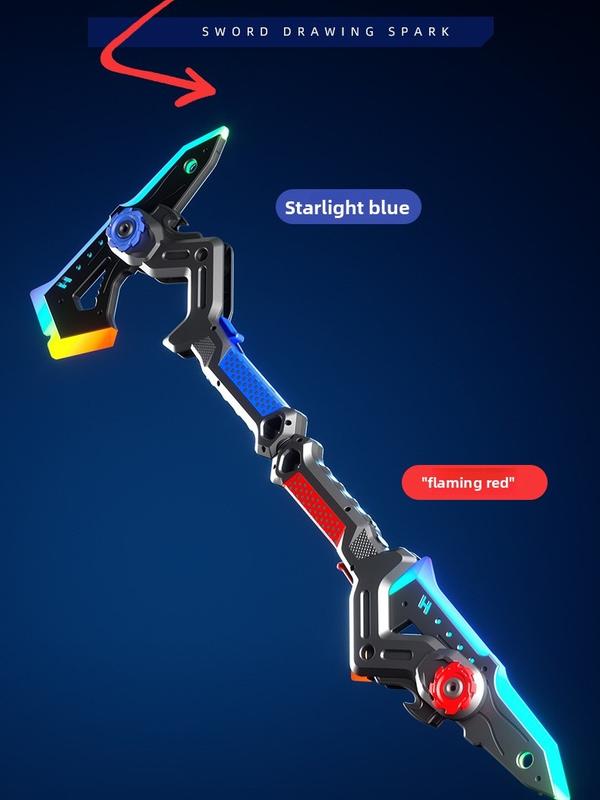 Cool Shadow Sword Ax with LED Lighting Effect 7-Color RGB Changing Atomizing Spray Transformable Dual Form Battle Ax for Role Play Party Christmas Gifts