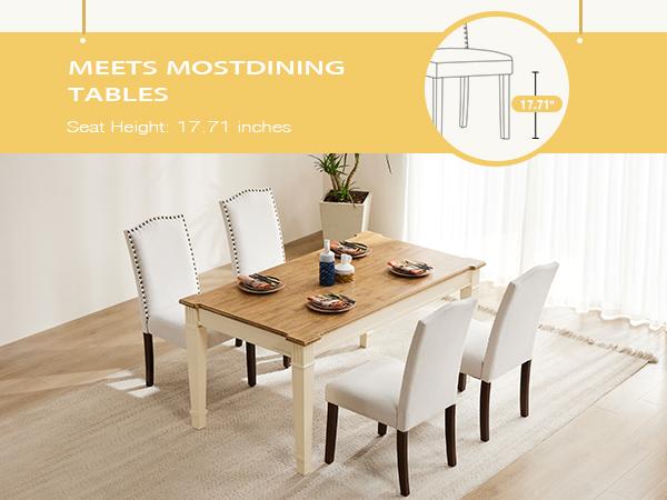 Sweet Furniture S - Dining Chairs, Kitchen Chairs, Modern Upholstered Fabric Dining Room Chair with Nailhead Back and Wood Legs