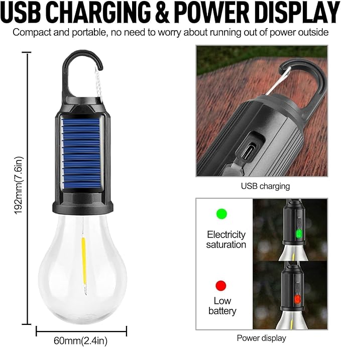 1/2/4 PCS Rechargeable Solar LED Light Bulbs with Waterproof Clip Hook, Solar Outdoor Lights, Portable Camping Gear for Hiking & Emergency Use 1/2/4 PCS Rechargeable Solar LED Light Bulbs with Waterproof Clip Hook, Solar Outdoor Lights, Portable Camping Gear for Hiking & Emergency Use