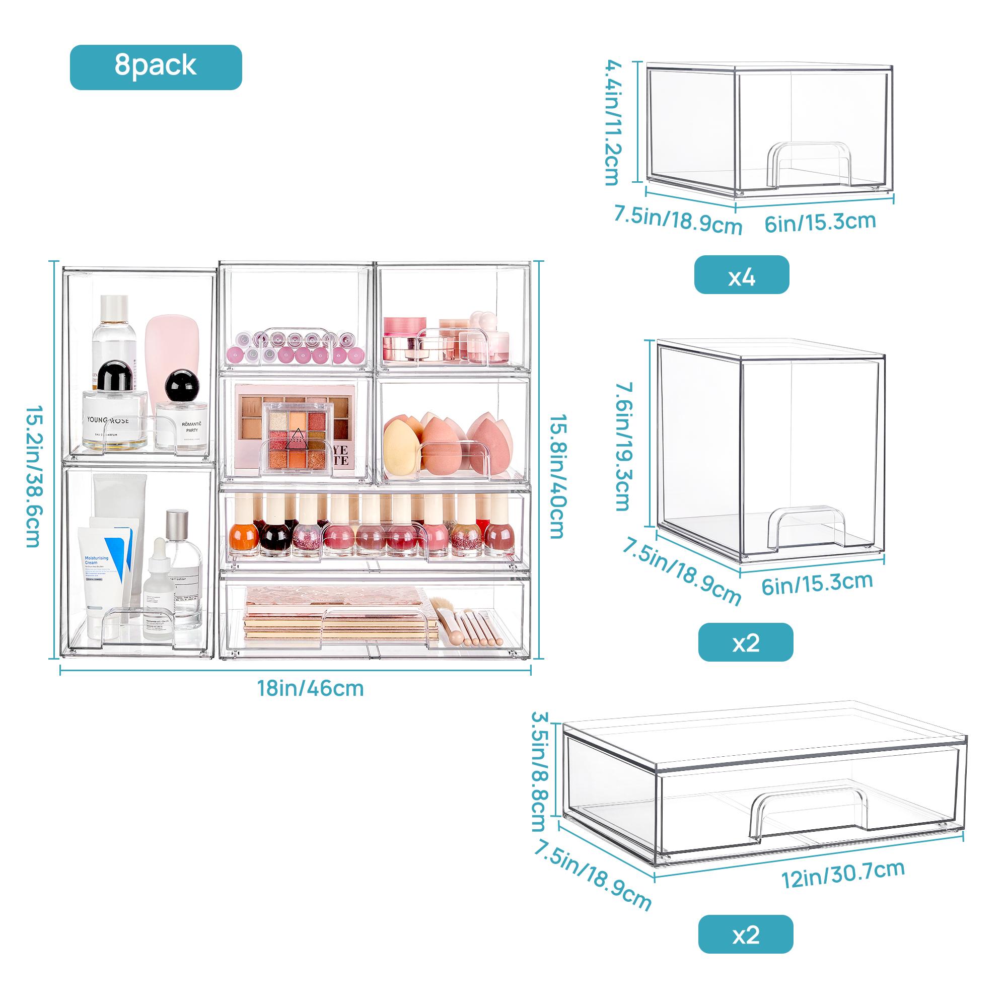 [Video Only] Vtopmart Stackable Storage Drawers Set of 5&8 Clear Plastic Organizer Bins for Nursery Bottle Station and Beauty Supplies Vanity Bathroom Cabinet Pantry Organization Multi-Size Flexible Design BPA-Free Safe
