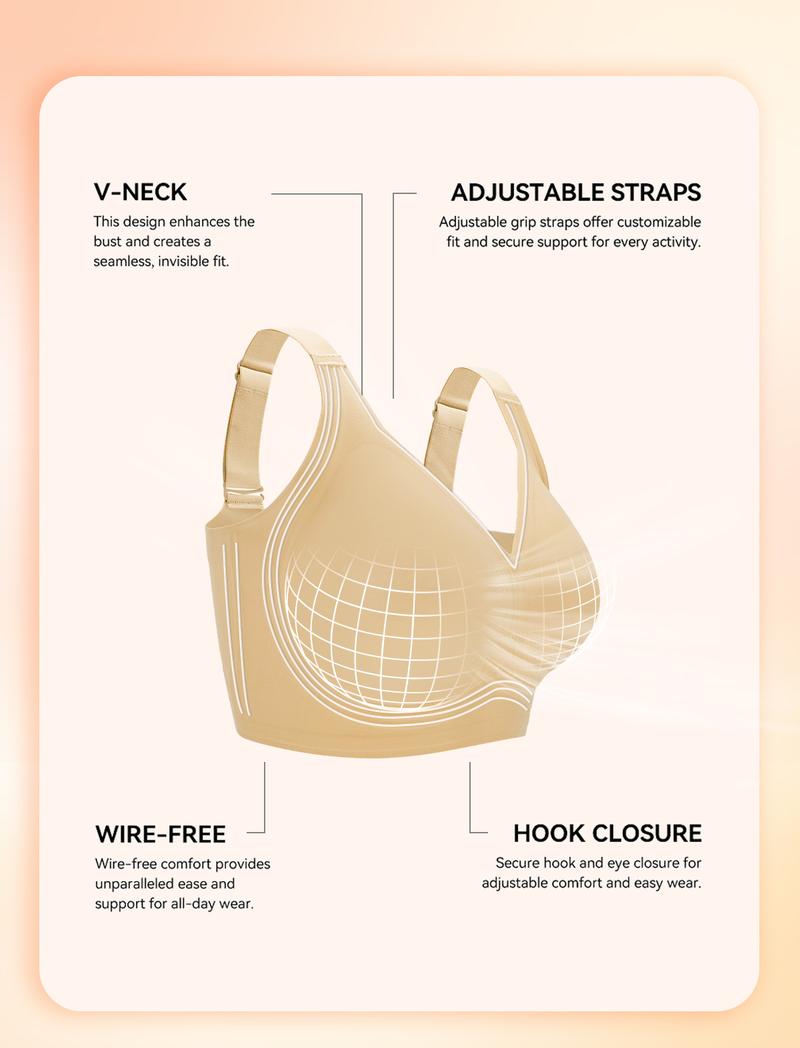 rosyclo Women's Wireless Push Up Bra Plus Size No Underwire Deep V Bras for Women Full Coverage Back Smoothing Sports Bra with 4-Layer Jelly Strips Support and Lift All Seasons Seamless Activewear Yoga Workout Activewear