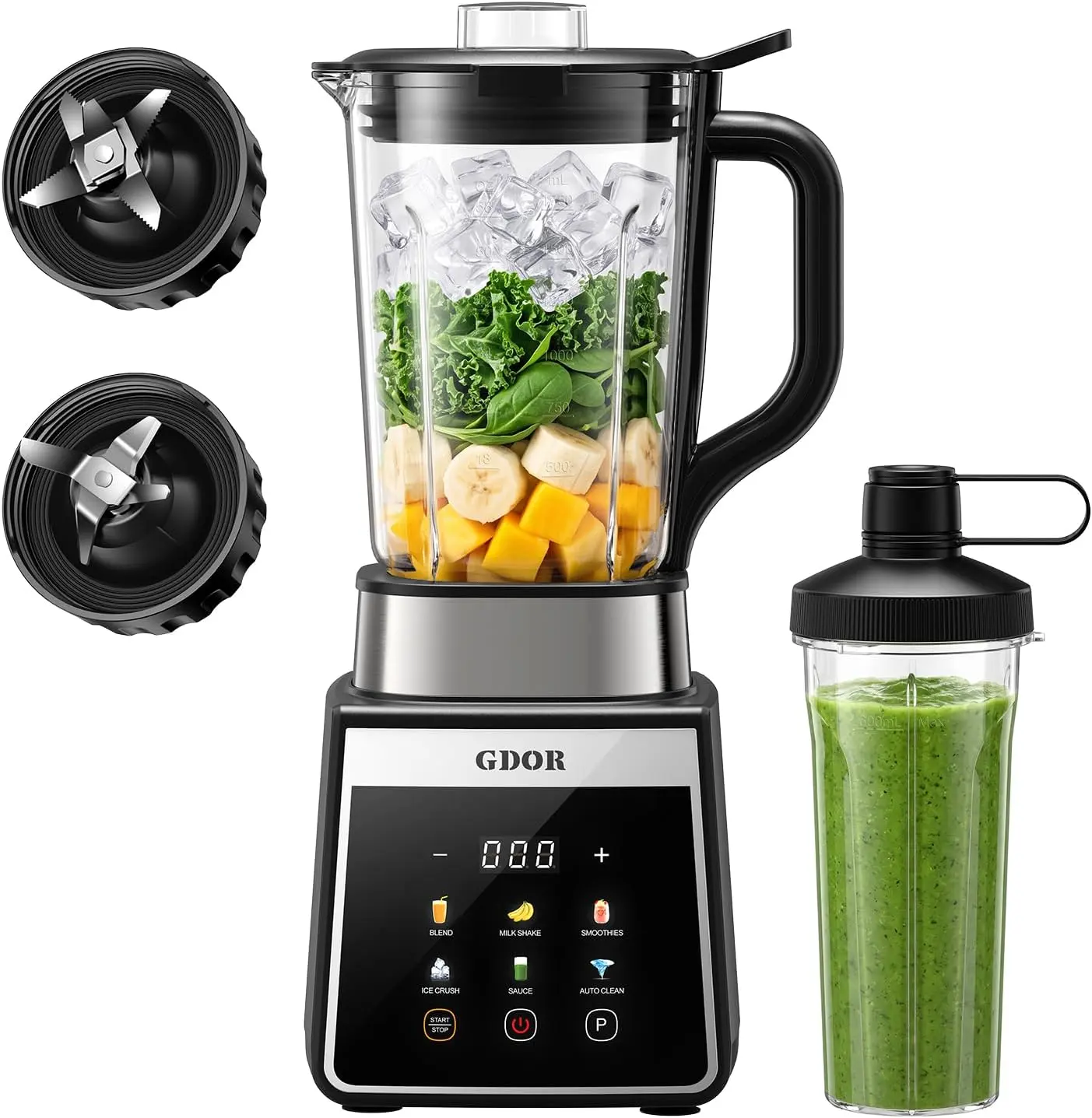GDOR 1300W Blender for Smoothies, Auto-Program Smoothie Blender,Crush Ice | Professional Smoothie Maker with 6 One-Touch Presets, 74oz XL Family-Size Blender,22oz On-the-Go cup, Auto-clean tiktokshopbacktoschool