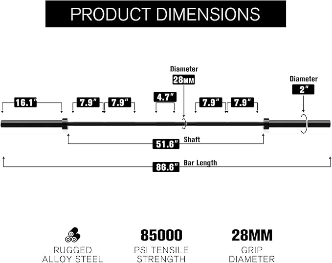 RITFIT Olympic Barbell 4ft/6ft - 2 Inch Weight Bar for Strength Training, Weightlifting, Squat, Deadlift, Bench Press, Curl, Overhead Press - 350lbs/500lbs Capacity