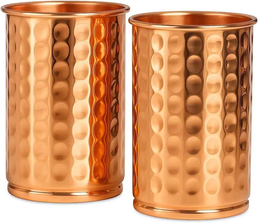 Hammered Pure Copper Thermo Tumbler Set (2-Pack, 11.8 Oz/300ml) - Reusable, Cold-Retaining, Washable Kitchenware Drinkware for Wellness Routine