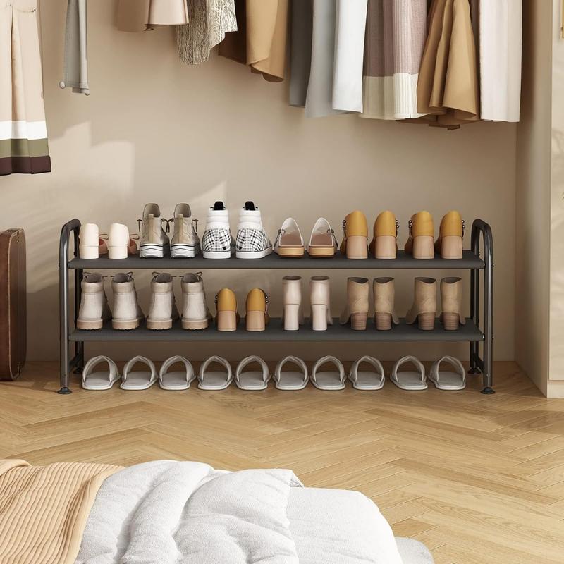 Space-Saving 2-Tier Shoe Rack! Stackable Organizer for Closet/Entryway - Fits More Pairs, Easy Assembly