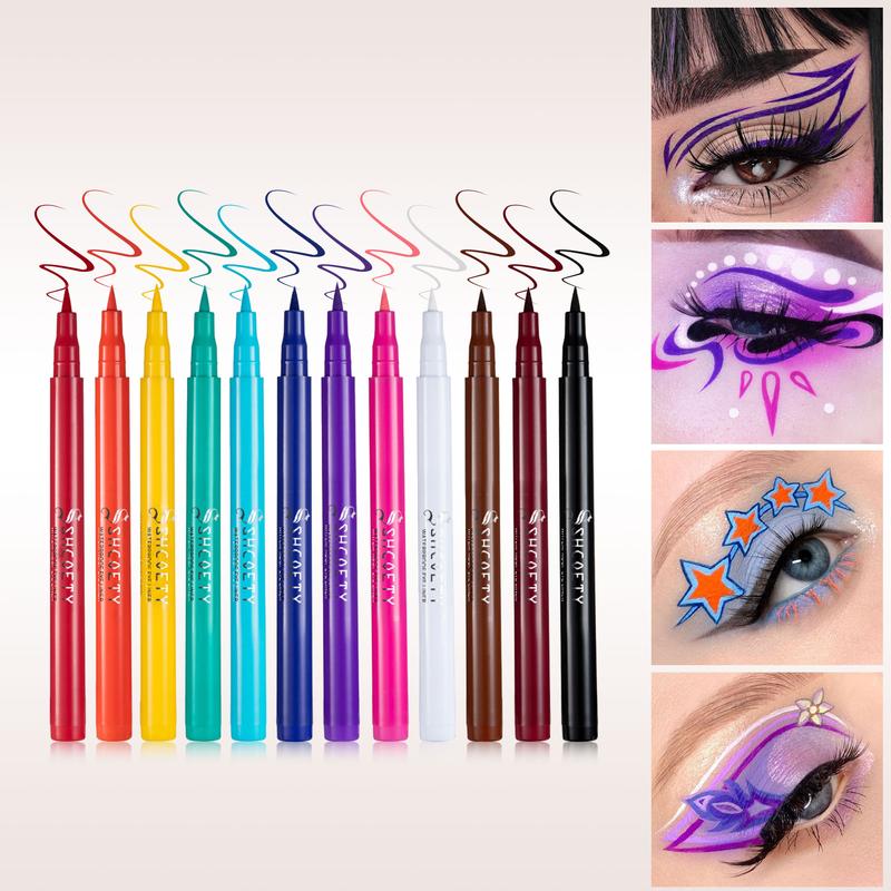 SUGARTY Colorful Liquid Eyeliner 12pcs Set Long Lasting Easy Application Professional Daily Makeup Accessories Cosmetic