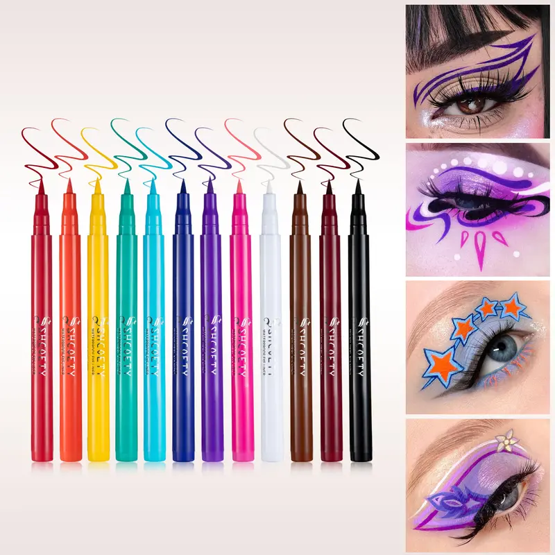 SUGARTY Colorful Liquid Eyeliner 12pcs Set for Long Lasting Easy Application Professional Daily Makeup Enhance Your Look with Vibrant Liners