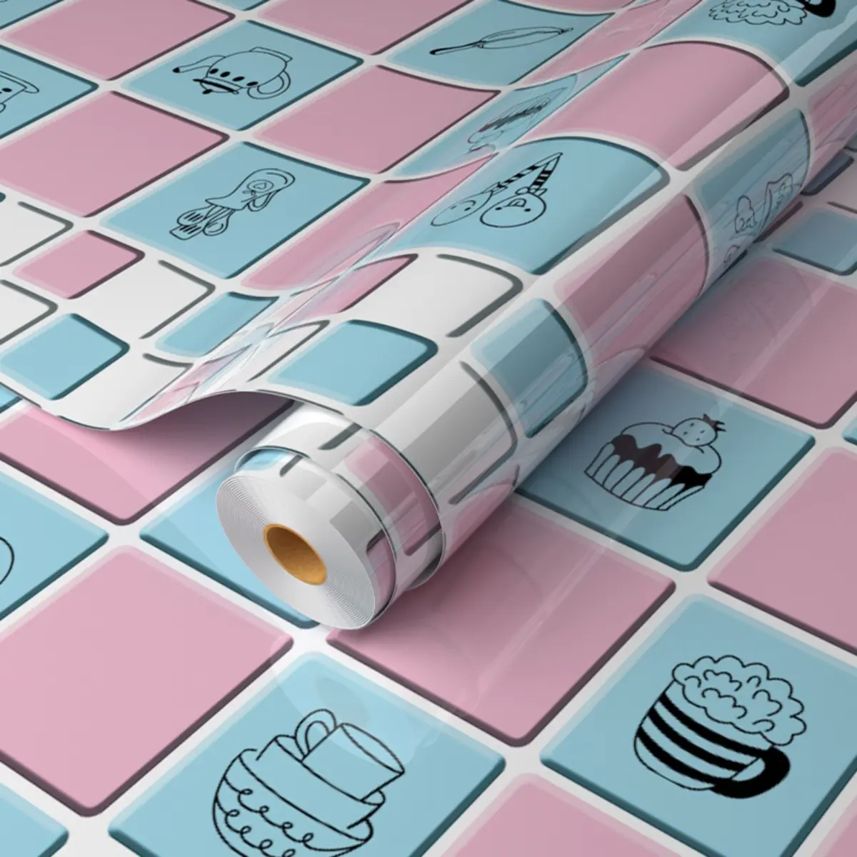 Contemporary Blue-Pink Plaid Peel-and-Stick Wallpaper, Waterproof Self-Adhesive Removable Checkerboard Contact Paper, Self-Stick Wall Stickers for Bedroom, Kitchen