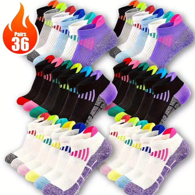 Women's Assorted Colored Low-Cut Slim No-Bulge Fit Activewear Socks - 1-Size, Breathable, Comfortable, Non-Slip, Moisture-Absorbing (6/12/18/32 Pairs, 18-Pair Mix) - Socks for Women, Stays Put on Runs, for Running, Leisure
