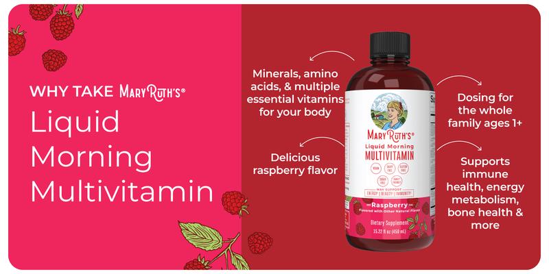 MaryRuth's Liquid Morning Multivitamin - B Complex Vitamins - Vitamins A, C, D, E - Zinc - Beauty - Vegan - Sugar Free - 15.22 Fl Oz MaryRuth's Liquid Morning Multivitamin - B Complex Vitamins - Vitamins A, C, D, E - Zinc - Beauty - Vegan - Sugar Free - 15.22 Fl Oz