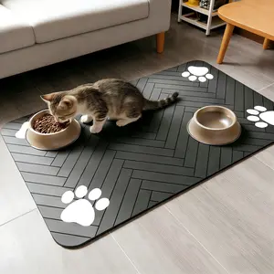 Waterproof Non-Slip Silicone Pet Feeding Mat, Cat Dog Food Pad with Paw Print Design, Leak-Proof Easy Clean Fast Dry Indoor Use Pet Feeding Mat  Pet stuff