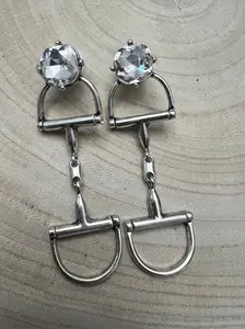 Large Western Horse Bit & Rhinestone Fashion Earrings - 3 inch drop!