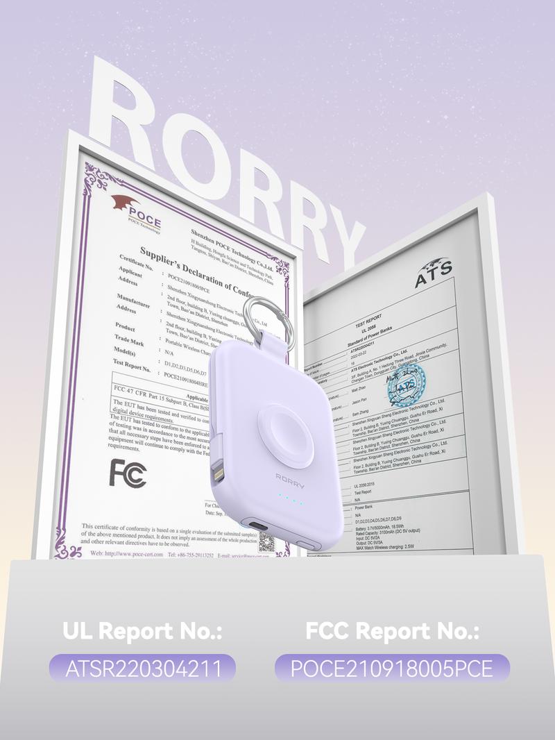 RORRY Mini Portable Power Bank 5000mAh USB Type-C Charger with Built-in Cable & Keychain for Apple Watch iPhone 17-12 Series Compact Travel-Friendly Design PerfectGift   valentinesdaygiftideas