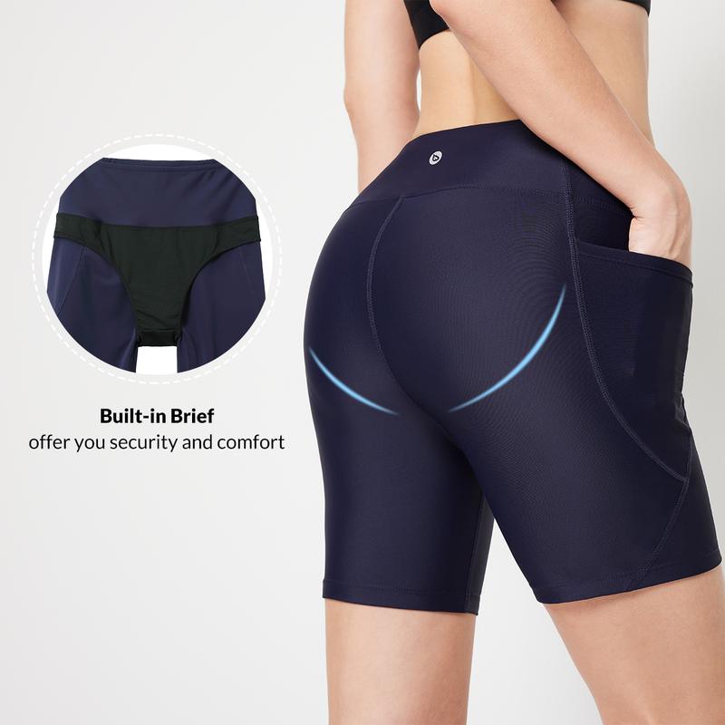 baleaf Women's 6" High Waisted Swim Board Shorts UPF 50+ Tummy Control & Side Pockets - Modest Beachwear Perfect for Surfing & Aqua Aerobics Swimwear Water Sports