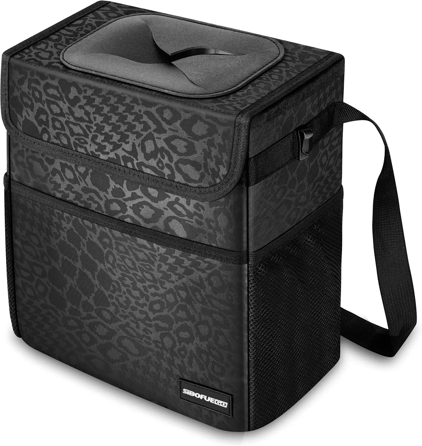 Car Trash Can with Lid – Leakproof Hanging Car Garbage Bag Organizer with Storage Pockets & Adjustable Strap (2 Gallon)