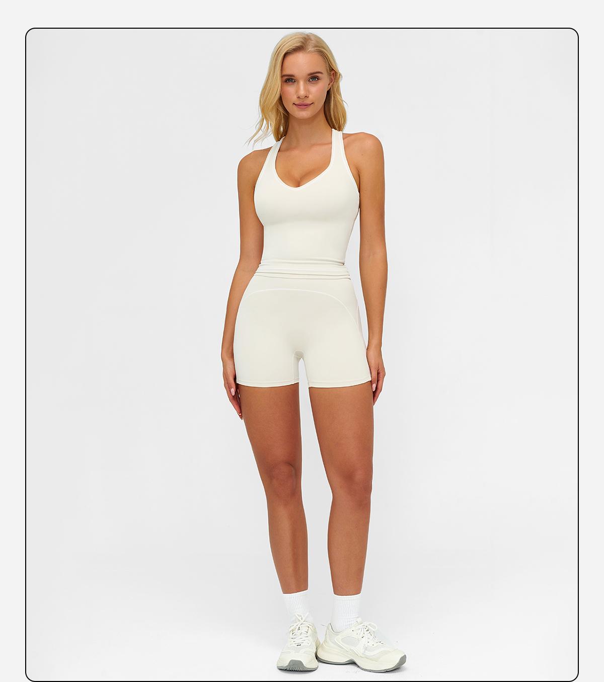 MFVIM Women's Solid Crop Sports Bra & High Waist Gym Shorts Tracksuit Set, High Stretch Casual Breathable Comfortable Quick Drying Spaghetti Strap Backless Sports Bra & Drawstring Waist Skinny Shorts for Yoga Gym Workout, Ladies Sportswear for All Seasons