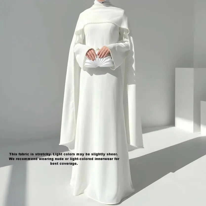 Elegant Abaya Gown with Draped Pearl Cape, Fitted Mock Neck Stretch Maxi Dress, Formal Evening Wear, Outfit of the Night, Zip, Watch Party, S, Wedding Guest Dresses, Pink Dress  Clothing > Abayas Elegant,Butterfly,Rhinestone,Abaya