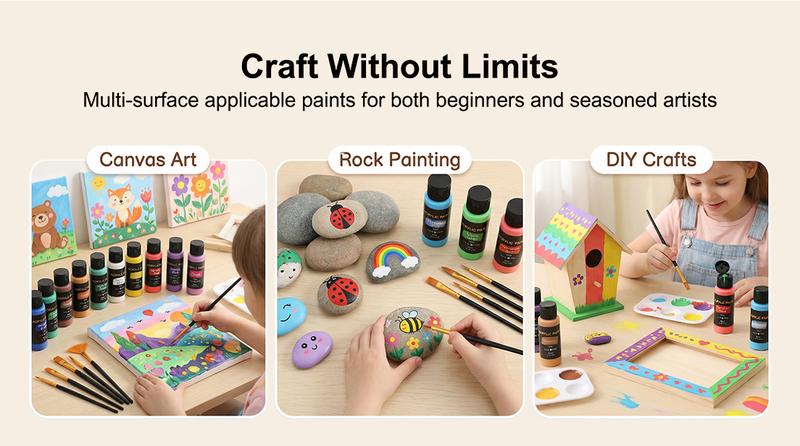 Acrylic Paint Set (2 oz/Bottles) with 12 Art Brushes, Premium Art Supplies for Canvas, Wood, Ceramic & Fabric, Rich Pigments for Beginners, Students & Professional Artists, Valentinesdaygift