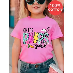 Easter Day Girls T Shirts Oh For Pops Sake Bunny Egg Carrot Print 100% Cotton Short Sleeve T Shirt