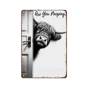 Are You Pooping Funny Highland Cow Vintage Metal Signs, Bathroom Wall Decor, Rustic Aluminum Poster, 8x12 Inches for Bedroom Bathroom Kitchen Bar Room Decoration