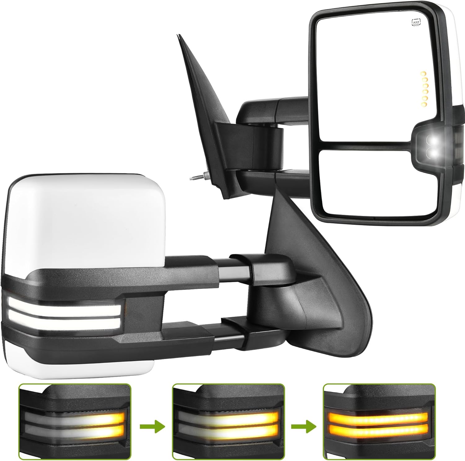 YITAMOTOR Towing Mirror for 2014-2018 Silverado Sierra 1500 2500 HD 3500 HD, Power Heated Switchback LED Turn Signal Light Running Light Manual Telescoping Folding White