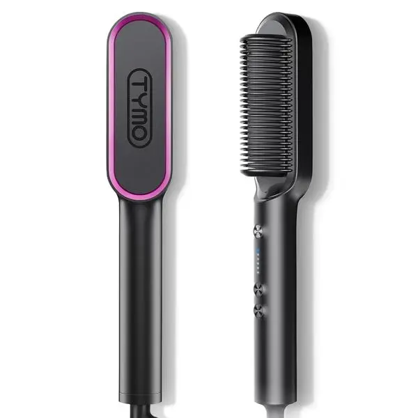 Tymo hair straightener brush - Tymo ring curly hair straightener with 20s fast heating, 5 thermostatic level hot hair straightener combs, 30 minute auto-off & 110V-240V, hair silky straightening brush
