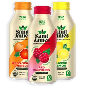 Saint James Black Tea Variety Pack 12pk Case - 4x Red Raspberry 4x Classic Lemon 4x Blood Orange & Hibiscus - Zero Sugar USDA Organic Brewed Tea