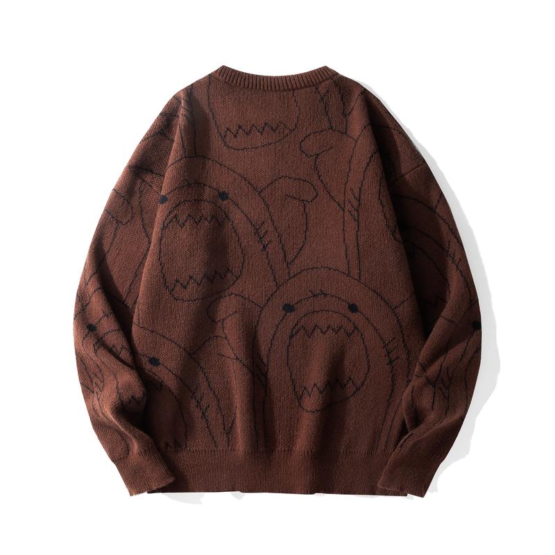 2026 #Springfresh Winter Cartoon Shark Crewneck Polyester Pullover Sweater Unisex Oversized Elegant Casual Streetwear Thick Knitwear Grey Fashion Sweaters Knitted