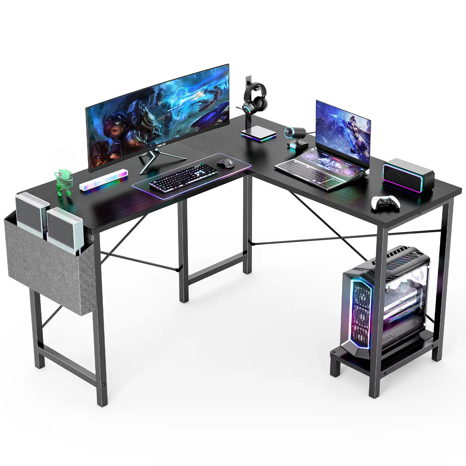 【Summer Sale】Sweet Furniture S -  L Shaped Computer Corner Desks Gaming Desk PC Table with CPU Stand Side Bag for Home Office Dorm Sturdy, 50 Inch,dorm essentials,home decor