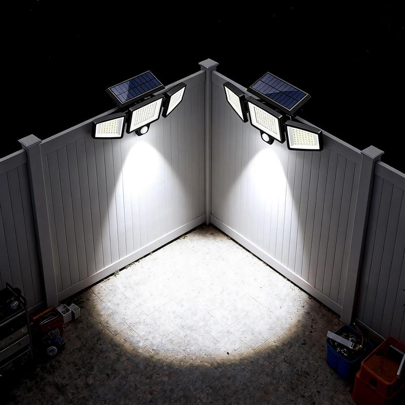 2 Pack Wireless Solar Motion Sensor Lights, IP65 Waterproof Outdoor Security Lights with Dusk to Dawn Mode for Patio Garage Fence