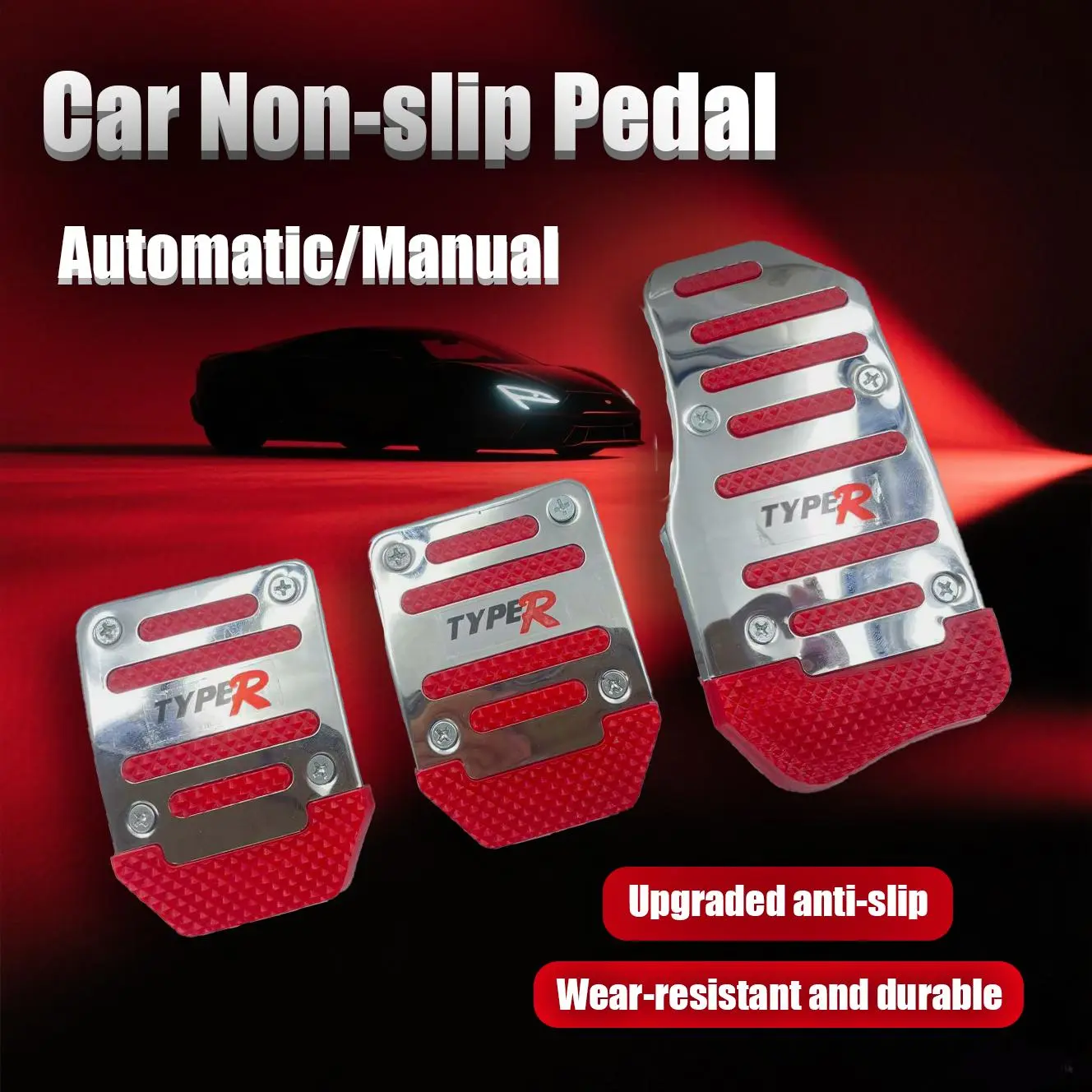 3Pcs Aluminum Alloy Automatic Transmission Car Pedal Set (Including Accelerator Pedal & Brake Pedal) - Non-Universal Non-Slip Pedal Cover - Sporty Decorative Accessory