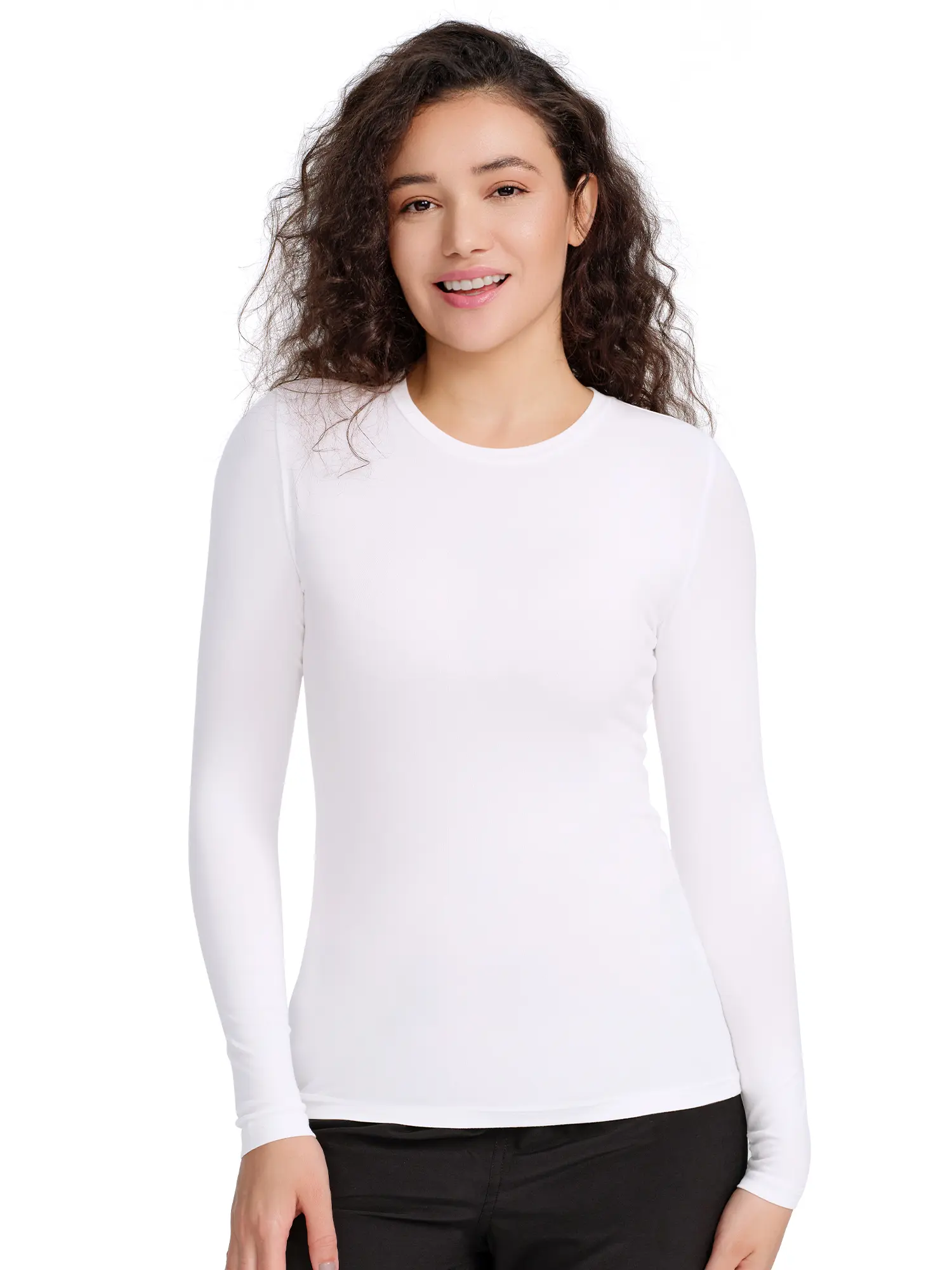 COZYFIT Women's Long Sleeve Underscrub Tee - Slim, Soft, Smooth Polyester Fabric, Round Neck, Casual Breathable Workwear Top for Summer Vibes Crewneck Minimalist