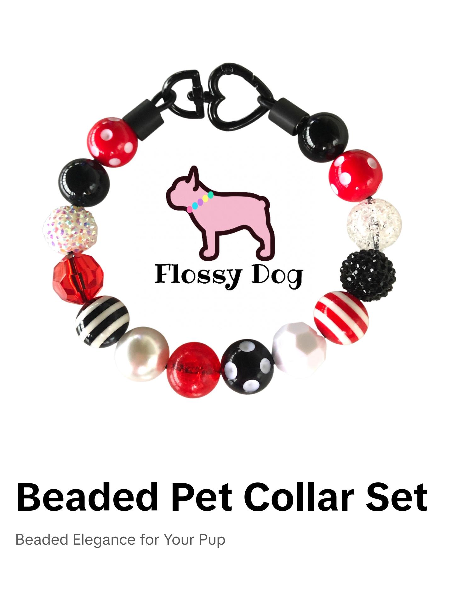 Ladybug Beaded Dog Collar | Durable Dog Necklace | Red, Black, & White | 20mm or 12mm Beads| Pearl Jewelry for Pets | Custom Bead Collars