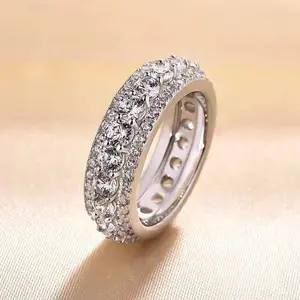 Luxury Full Eternity Ring Sparkling Gemstone Band Silver Tone Elegant Wedding Anniversary Jewelry Timeless Sparkle Versatile Design