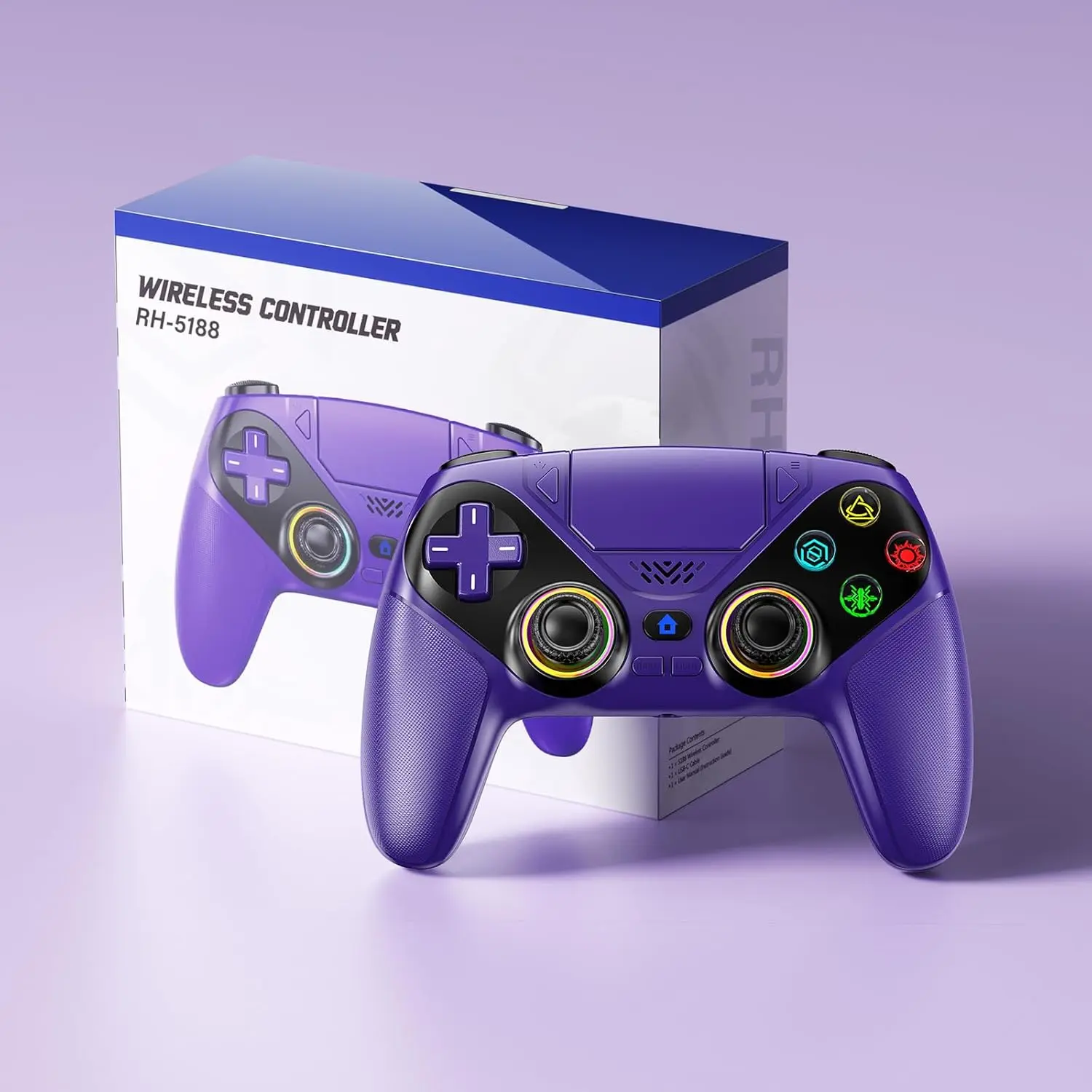 Wireless Controller for PS5/PlayStation 5 & PC - Purple, Bluetooth Gamepad with Turbo, 6-Axis Motion Sensor, Programmable Buttons, RGB Lighting, 3.5mm Audio Jack, 1000mAh Battery