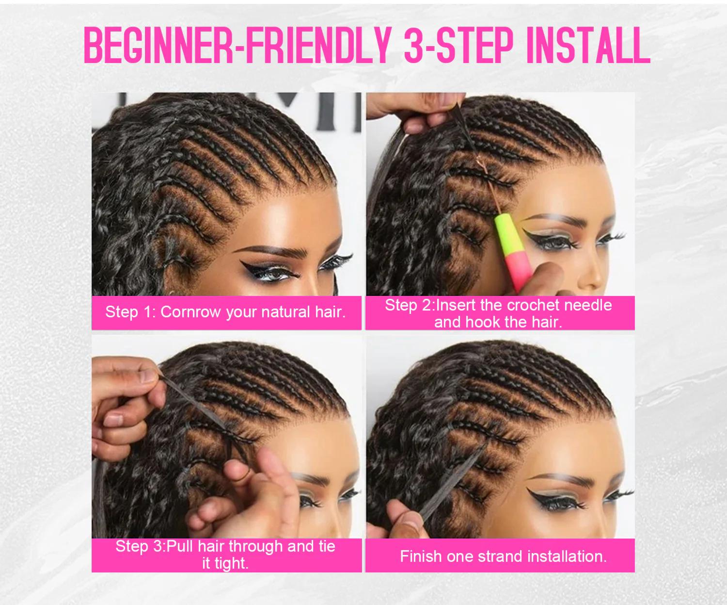 [New Arrival] Bgmgirl Crochet Human Hair Afro Curly Water Wave Kinky Straight Hair for Miracle Knots Boho Braids Knotless Pre-Separated 50g/Bundle Time Saving SpringStatements