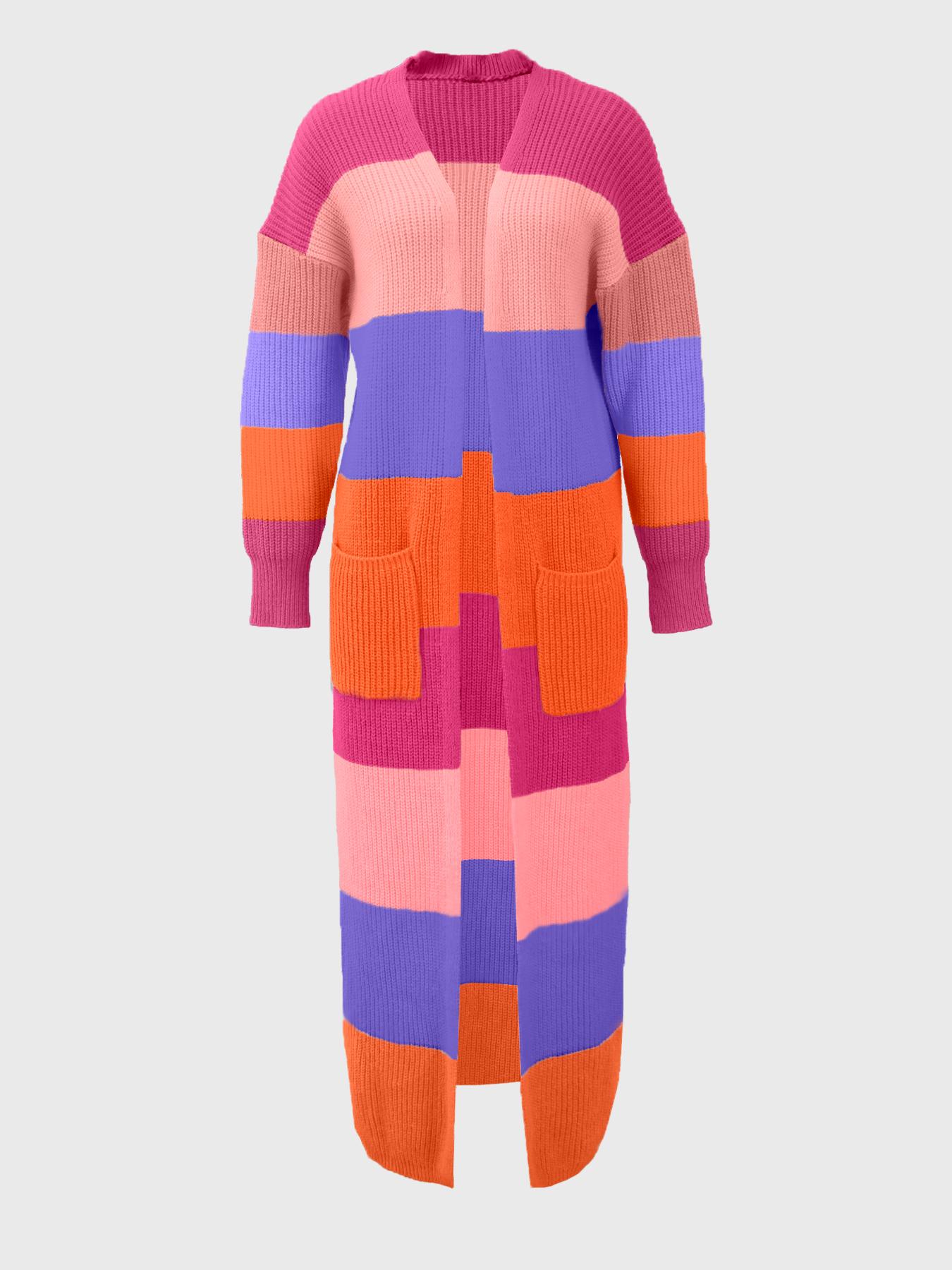 USBoutiqueCHIC Women's Oversized Colorblock Sherpa Coat | Longline Plush Fleece Jacket for Fall Winter, Cozy Streetwear Loungewear Essential