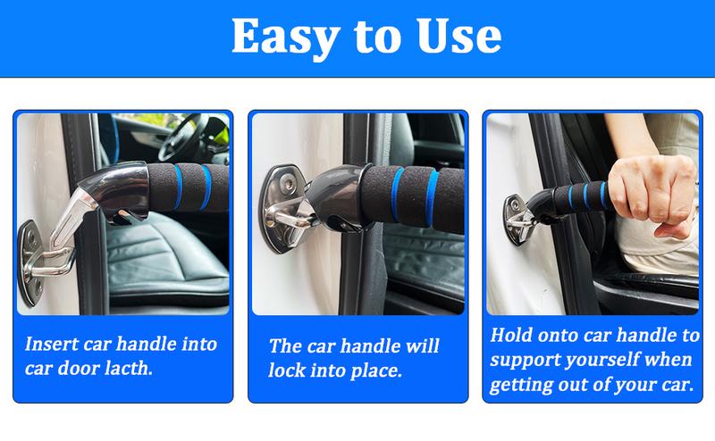 Adjustable Handlebar Car Door Assist Support Handle Multifunctional Latch Bar for Seniors Handicapped Durable Ergonomic Foam Rubber Grip Blue Black Automotive Vehicle