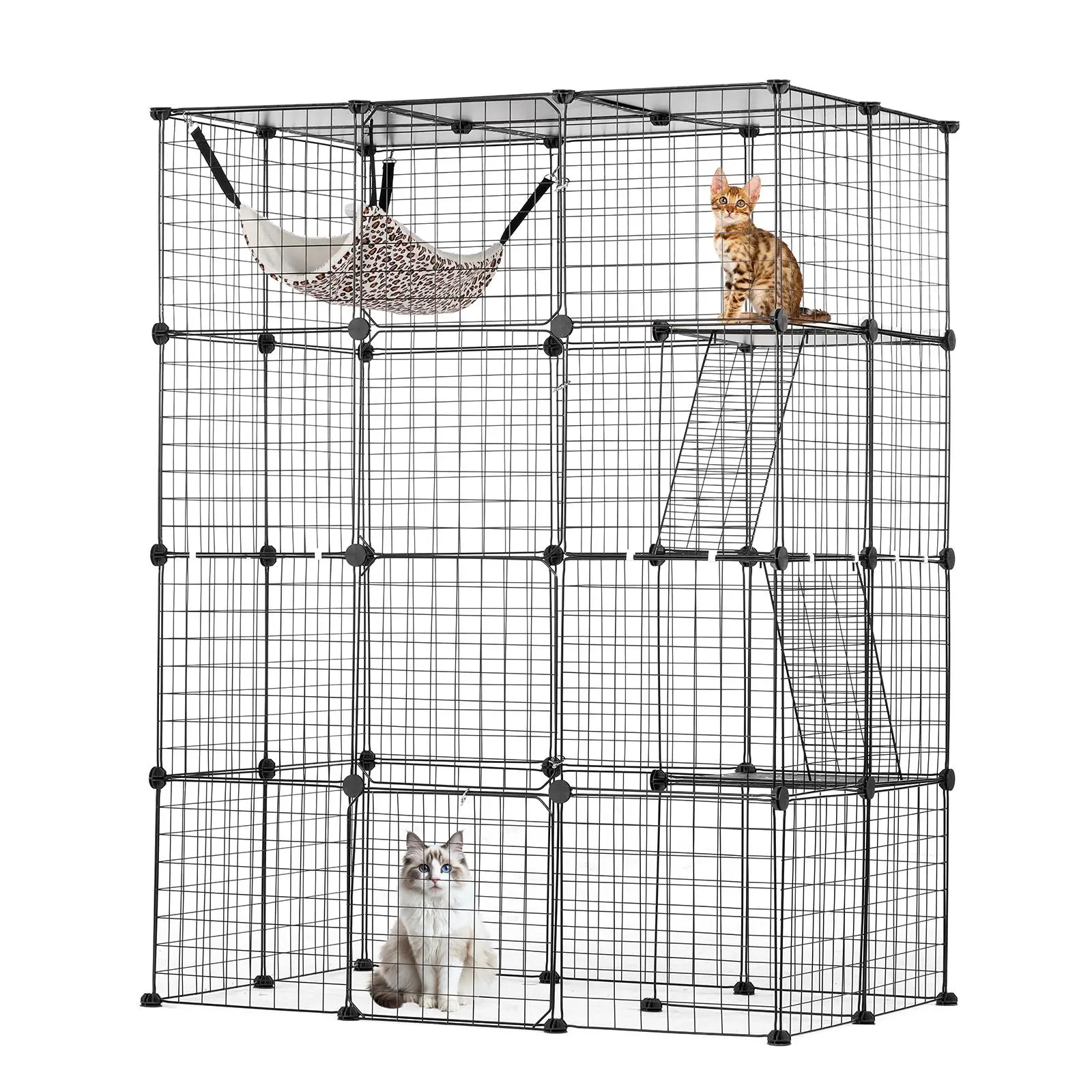 【Summerfinds】VEVOR 4-Tier Large Wire Metal Kennel, 41x28x55in Collapsible Steel Mesh Escape Proof Cat Cage, Detachable Enclosure with 4 Front Doors, Hammock, Ramp, Ladders, Indoor-Outdoor Crate for Kitties, Escape Proof Kennel, Metal Wire, Exercise Space