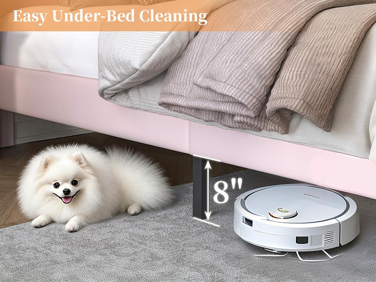 Sibeds Aurora Queen Bed Frame with 2-Tier Storage Headboard, Faux Leather Platform Bed with Galaxy Star Projector, Scratch-Resistant Upholstered Bedframe with Pet Rest Area for Dogs Cats, White / Black / Gray / Pink