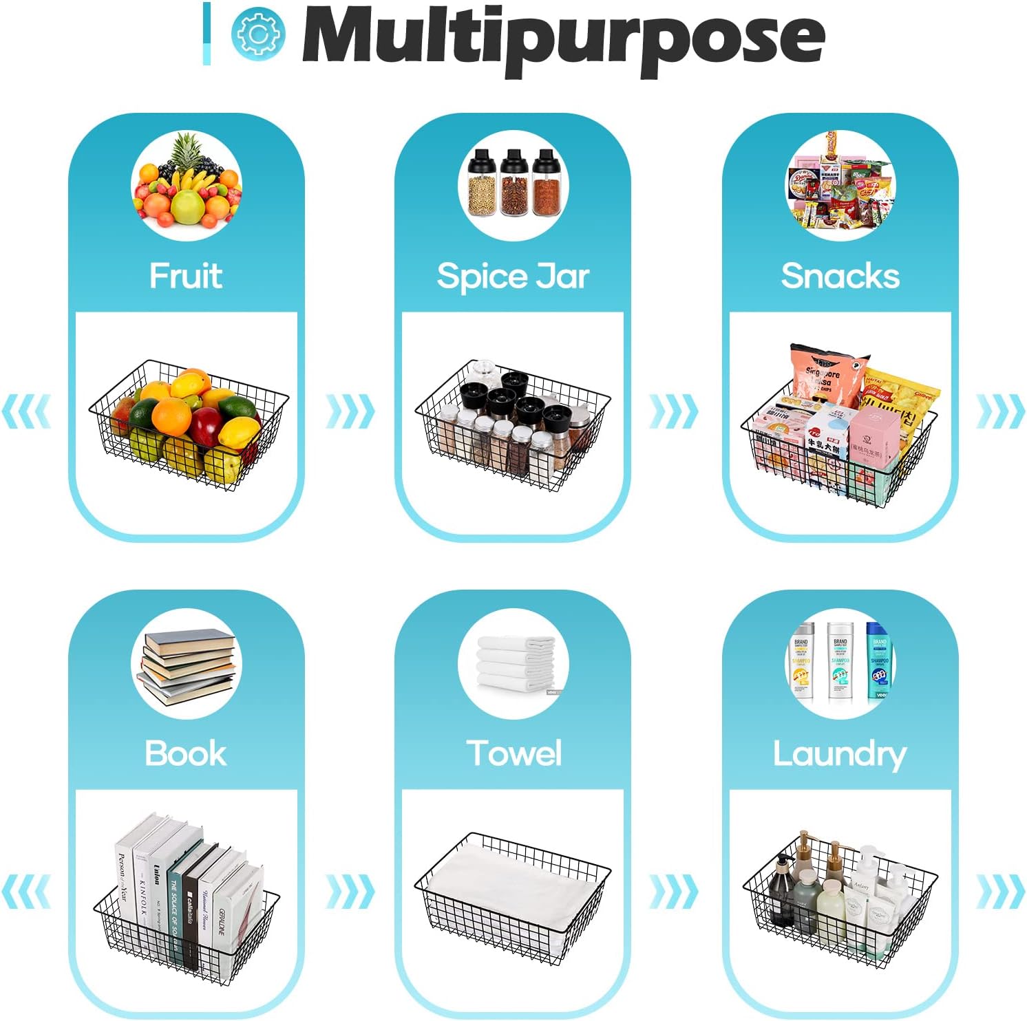 4 Packs Wire Storage Baskets, Premium Large Metal Wire Storage Bin Pantry Organization and Storage Freezer Organizer for Home Office Kitchen Wall Room