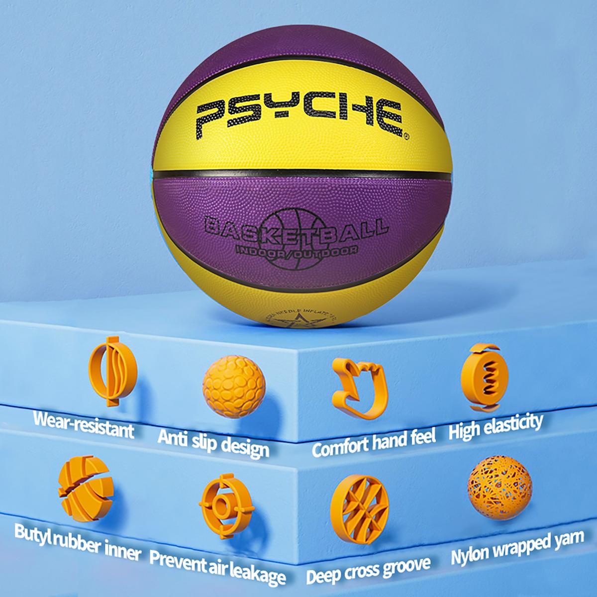 PSYCHE Rubber Basketball 22.5" Outdoor Beginner Mini Basketball Christmas Gift with Butyl Liner Non-Slip Rubber Fabric and Free Gift
