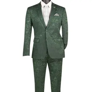 PoshPunto Collection: Hunter Green Tone-on-Tone Paisley Slim Fit Suit