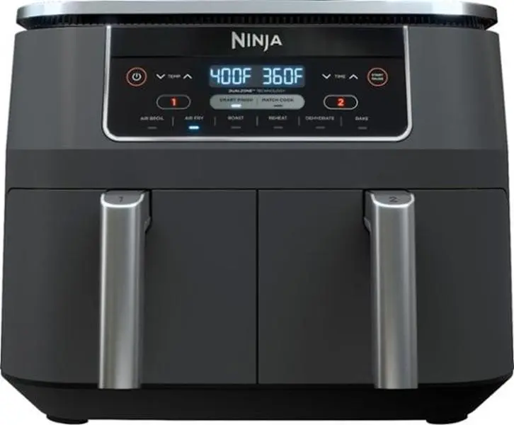 Ninja DZ201 XL 8 Qt Smart Kitchen Home Use Foodi Multifunctional Cooker - 4-in-1 DualZone 2-Basket Easy-to-Use Air Fryer with DualZone Tech, Smart Finish, Crisper Plates, Reheat/Roast Functions, Easy-Clean Design, 105°F-450°F Range, Family Size