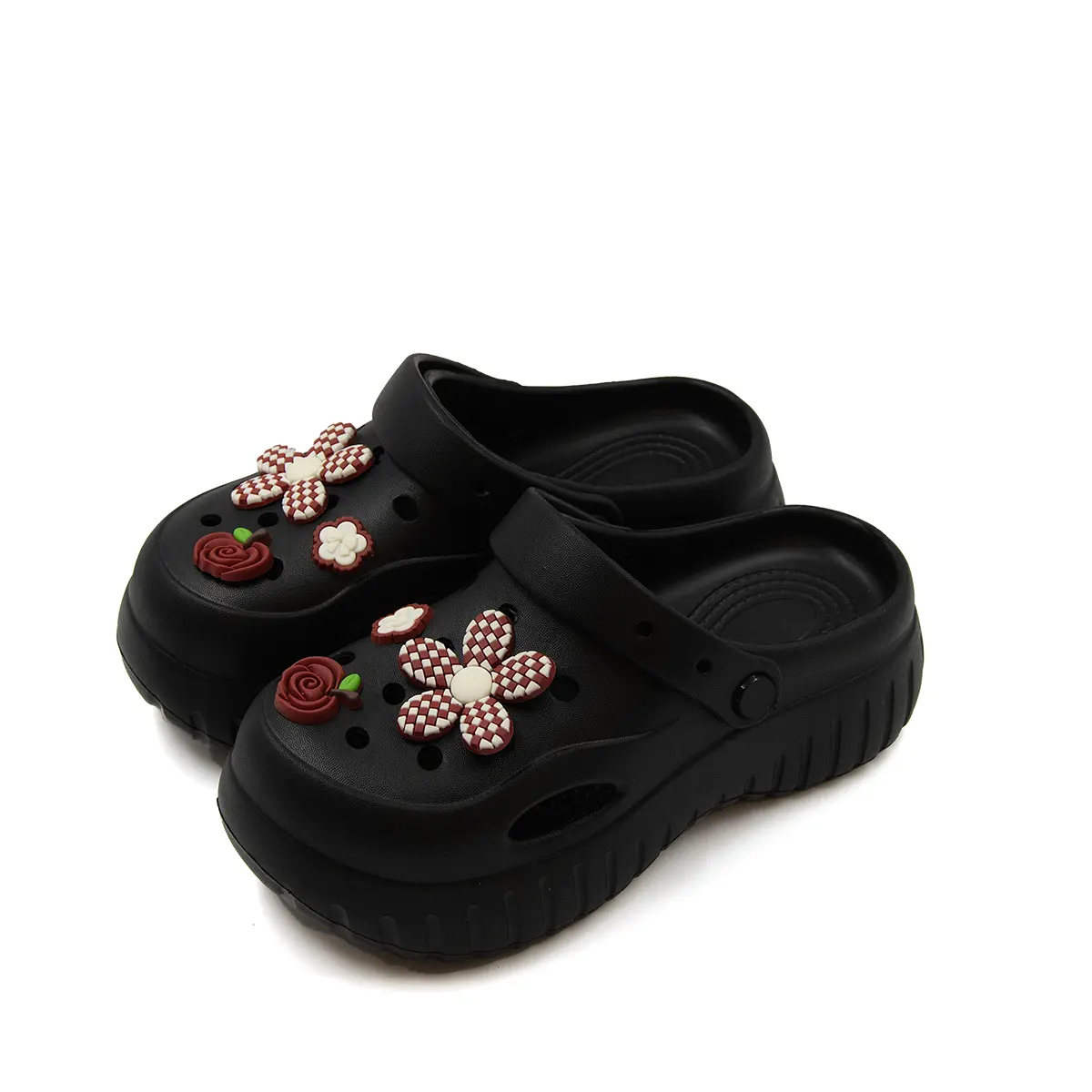 Women's Floral Design EVA Platform Slippers - Footwear, Slide, Anti-Slip Women's Clogs, Home-Ready Clogs with Grip on Wet Floors, Breathable Comfort for Home & Outdoor Casual Walking