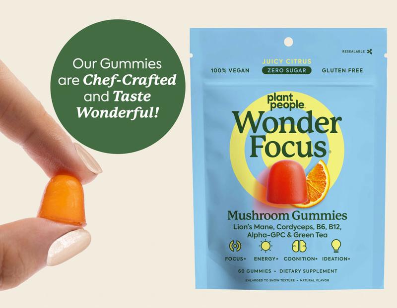 WonderFocus Mushroom Gummies by Plant People - Zero Sugar, All Natural, Focus & Cognition Gummy Supplement - Jitter Free Healthcare Dietary