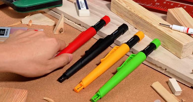 STAGEEK 3 Pack Carpenter Pencils with Sharpener, Mechanical Carpenter Pencils with 57 Refills, construction pencil heavy duty Woodworking Tools, Deep Hole Long Nib Marker Pens for Architect Marking