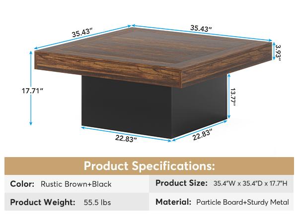 Tribesigns Square LED Coffee Table, Industrial Engineered Wood Coffee Table for Living Room Tribesigns Square LED Coffee Table, Industrial Engineered Wood Coffee Table for Living Room